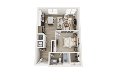 Floor plan for 1 bed, 1 bath, 698 sqft